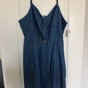 Old Navy Denim Blue Midi Romper with Front Knot